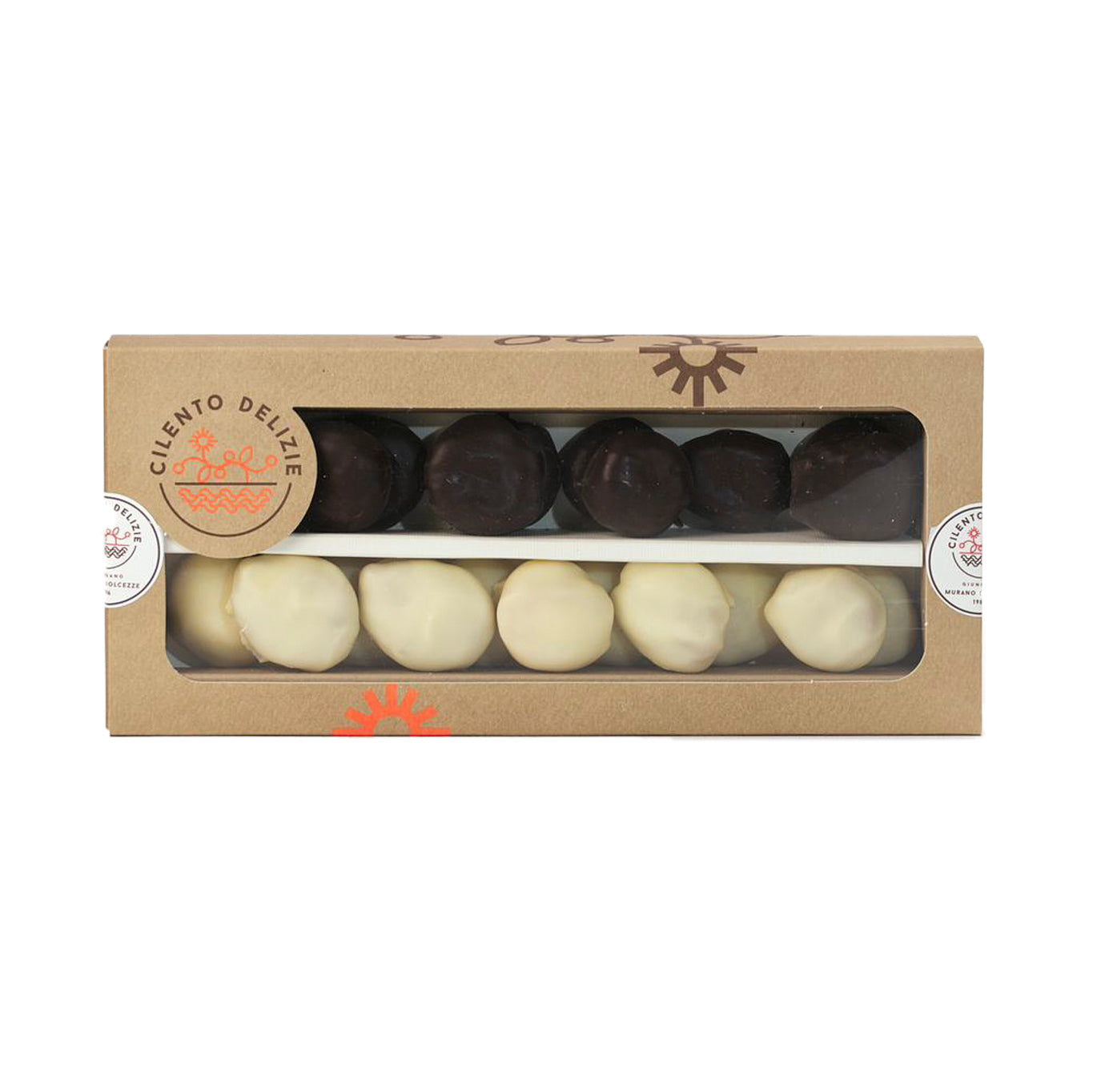 Almendras, higos y chocolate blanco y negro